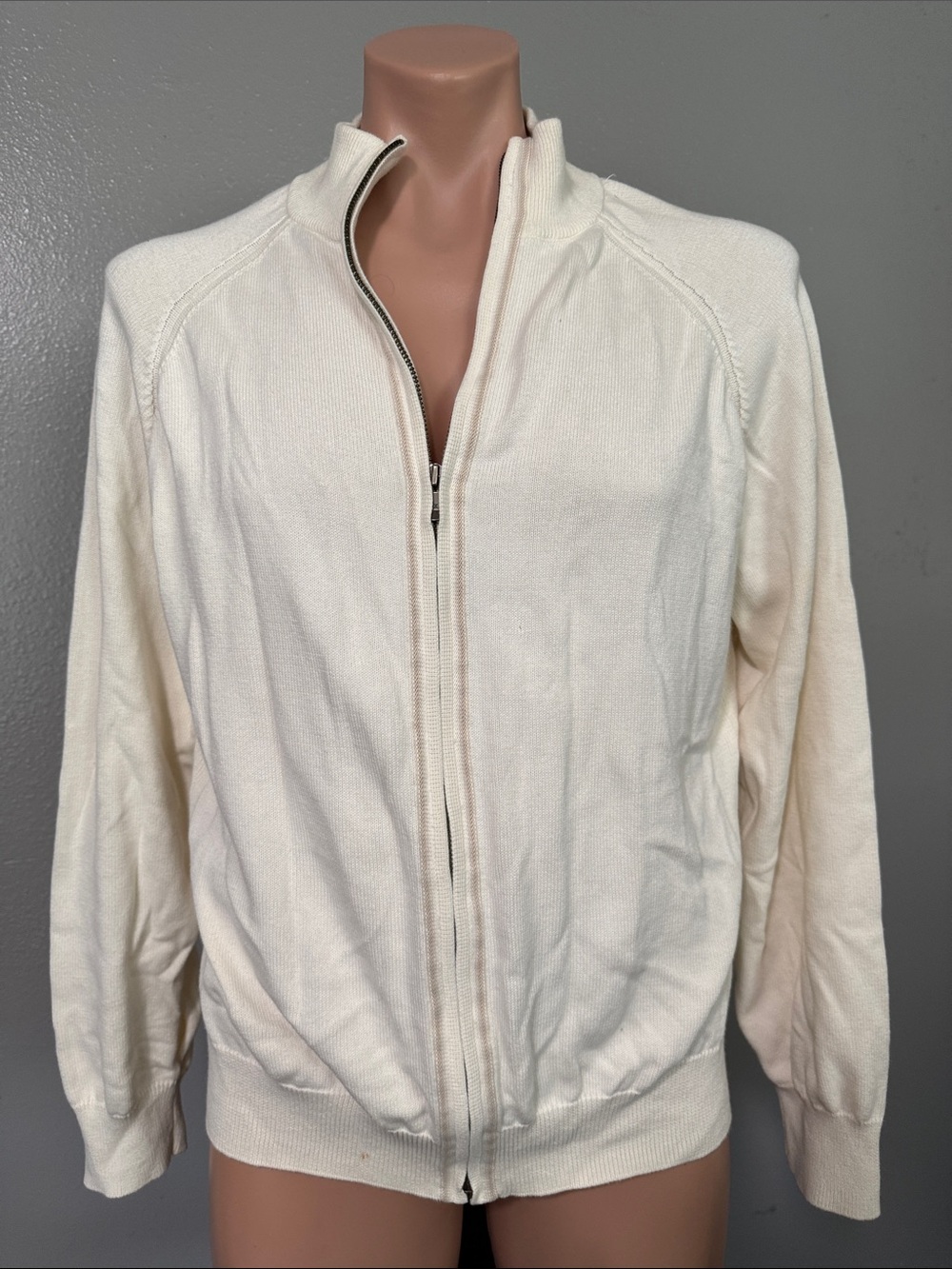 Calvin Klein Cream Zip-Up Knit Sweater